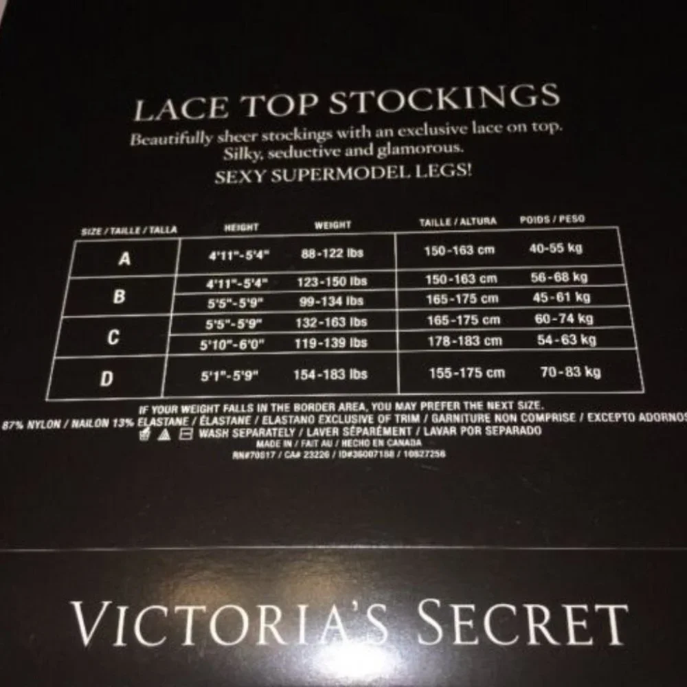NWT Victorias Secret Lace Top Stockings Tights black Black Sz‎ A